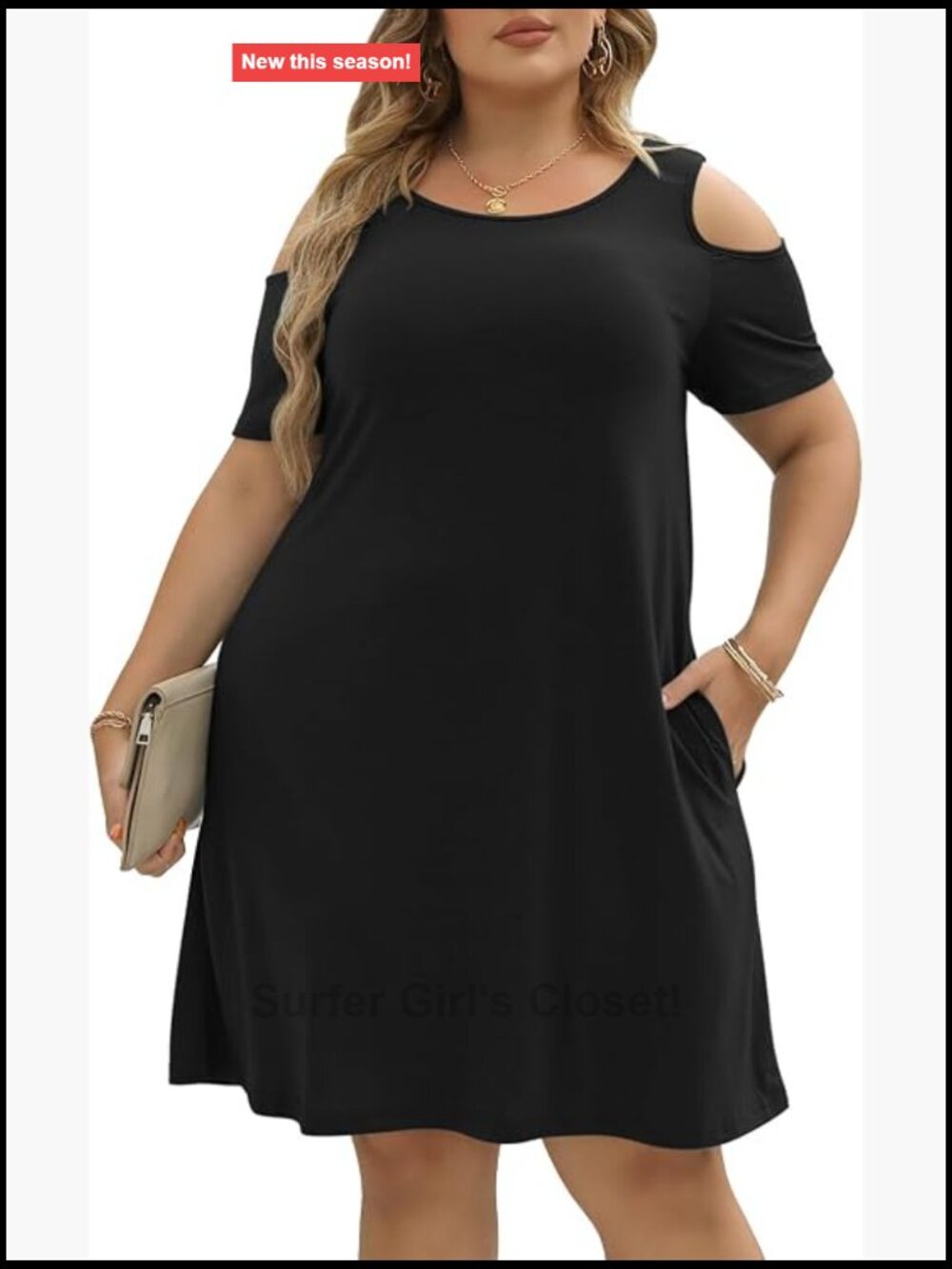 Plus Size Cold Shoulder Swing Dress with Pockets Casual